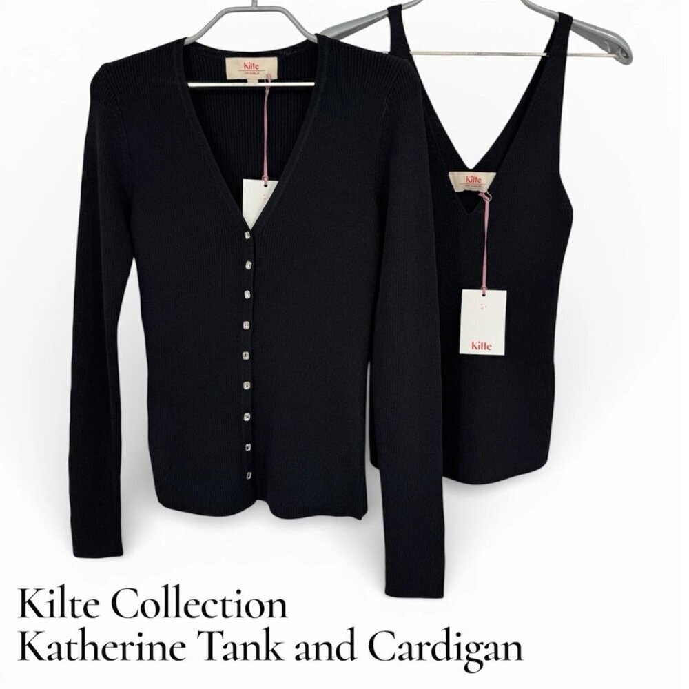 Kilte Collection The Katherine Tank and Cardigan Matching Set size 2 or M Black